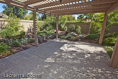 Landscaped yard with Japanese Zen bridge